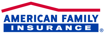 A red roof line over the words American Family Insurace