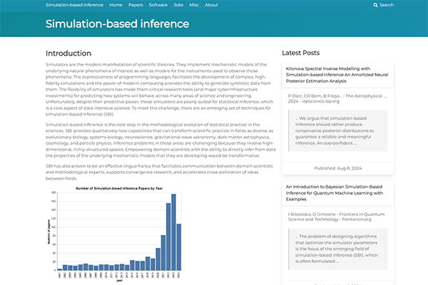 A screen shot of the simulation-based inference website.