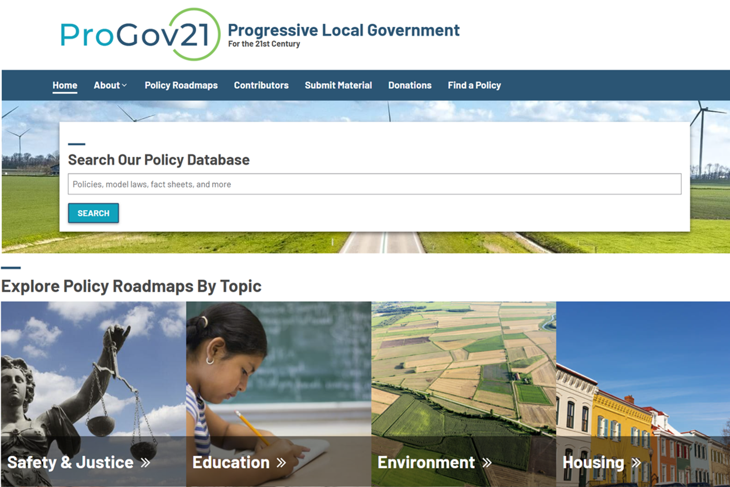 Screenshot of the ProGov21 home page.
